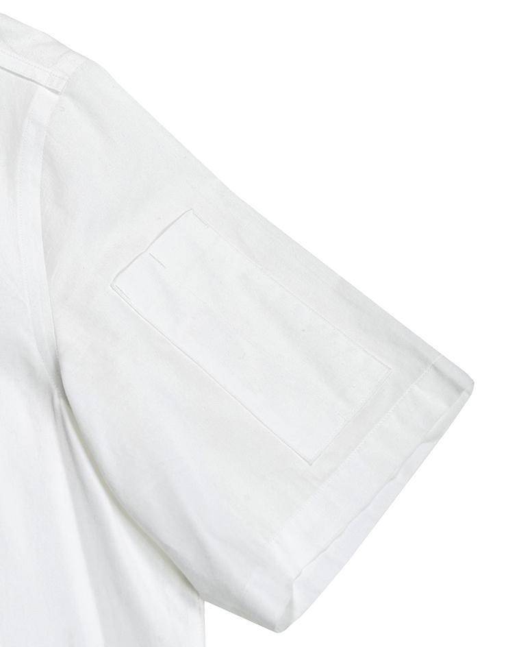 White Mandarin Collar Button Down with Short-Sleeves - Kloth Studio Inc. - klothstudio.com