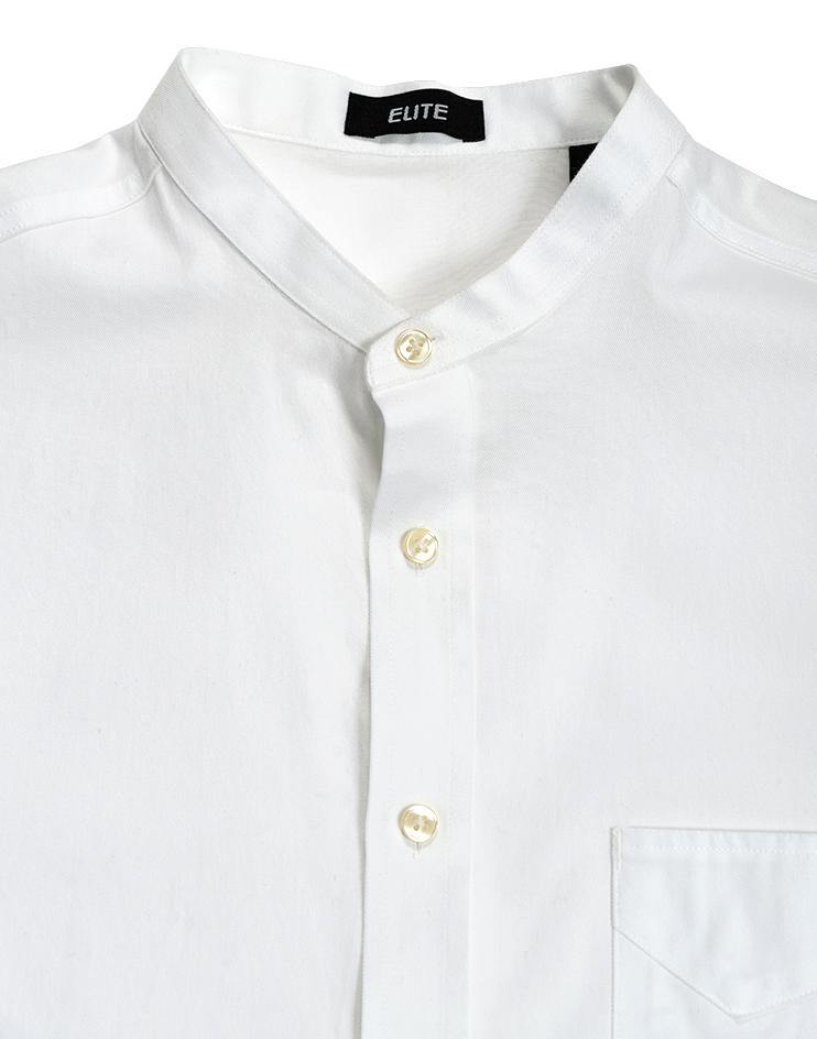 White Mandarin Collar Button Down with Short-Sleeves - Kloth Studio Inc. - klothstudio.com