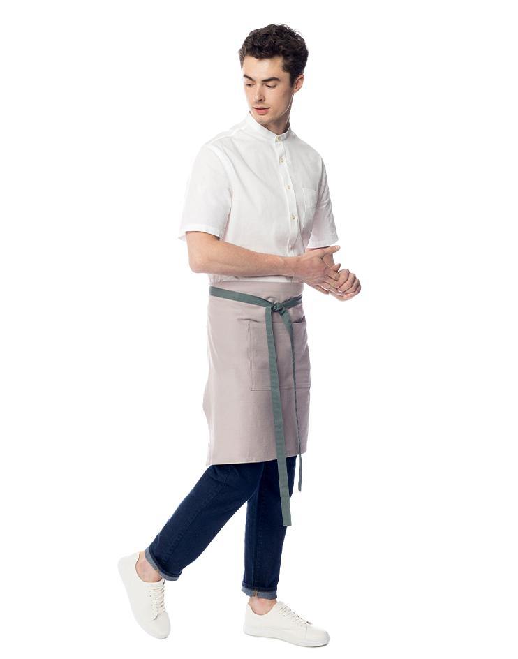 Beige Khaki Apron with Sage Coloured Contrasting Straps - Kloth Studio Inc. - klothstudio.com