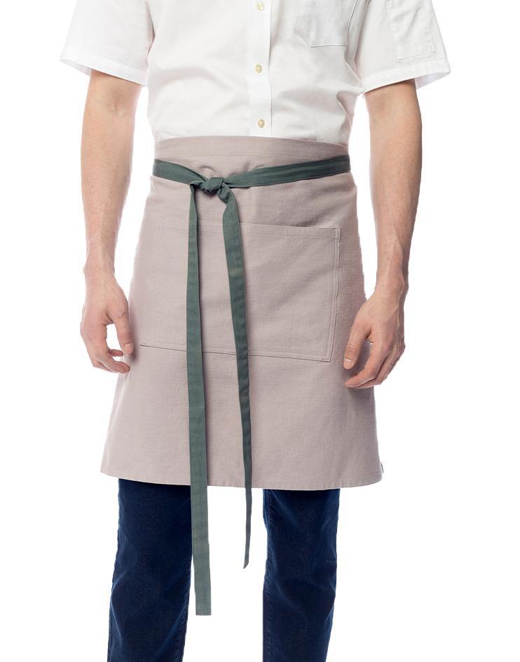 Beige Khaki Apron with Sage Coloured Contrasting Straps - Kloth Studio Inc. - klothstudio.com