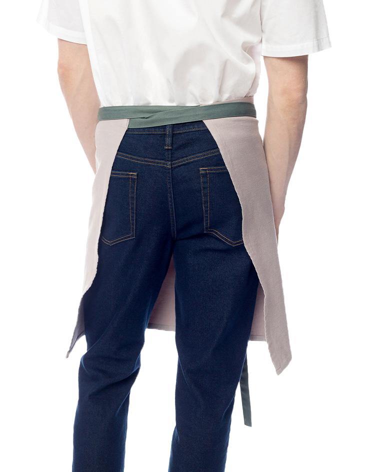Beige Khaki Apron with Sage Coloured Contrasting Straps - Kloth Studio Inc. - klothstudio.com