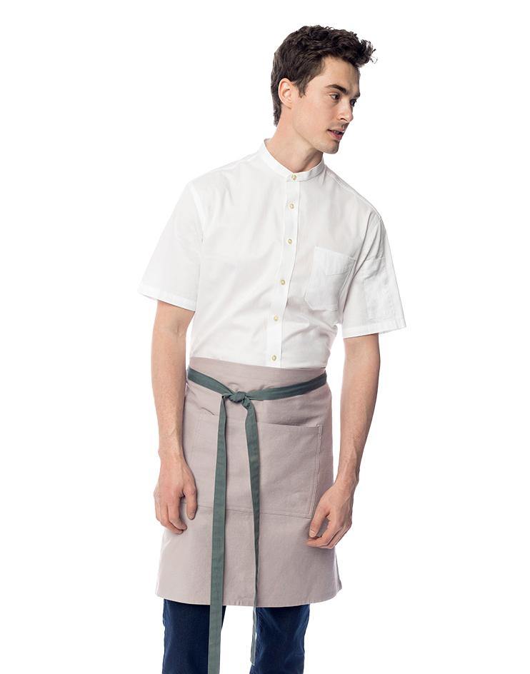 Beige Khaki Apron with Sage Coloured Contrasting Straps - Kloth Studio Inc. - klothstudio.com