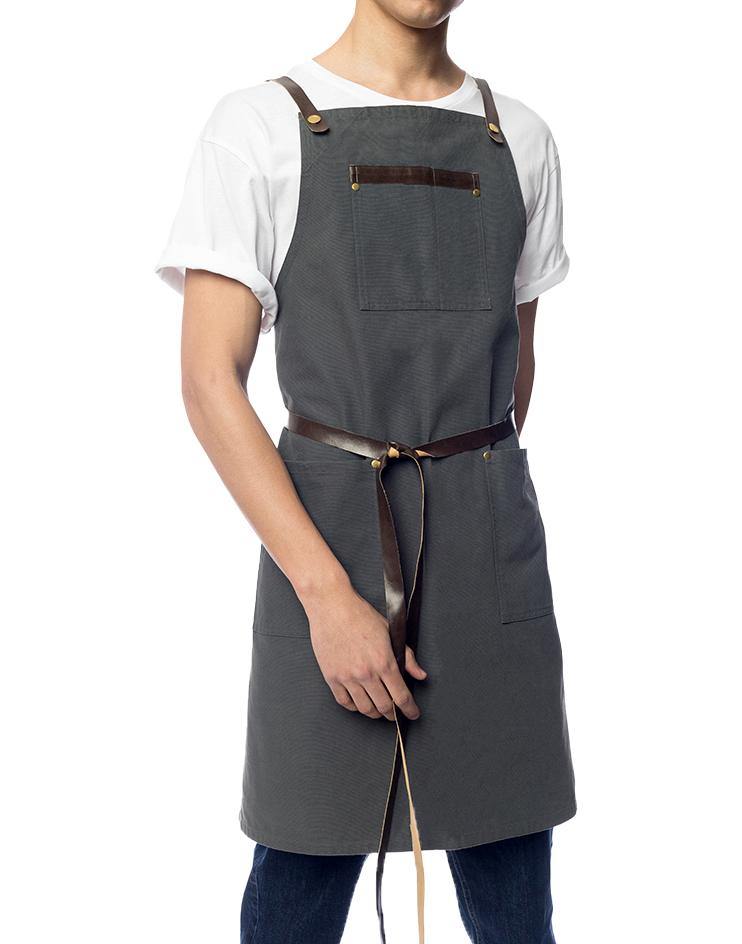 Grey Canvas Apron with Leather Accents - Kloth Studio Inc. - klothstudio.com