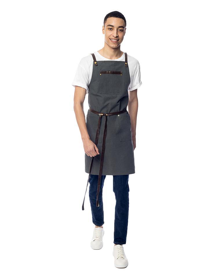 Grey Canvas Apron with Leather Accents - Kloth Studio Inc. - klothstudio.com