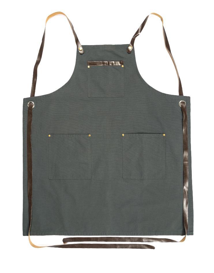 Grey Canvas Apron with Leather Accents - Kloth Studio Inc. - klothstudio.com