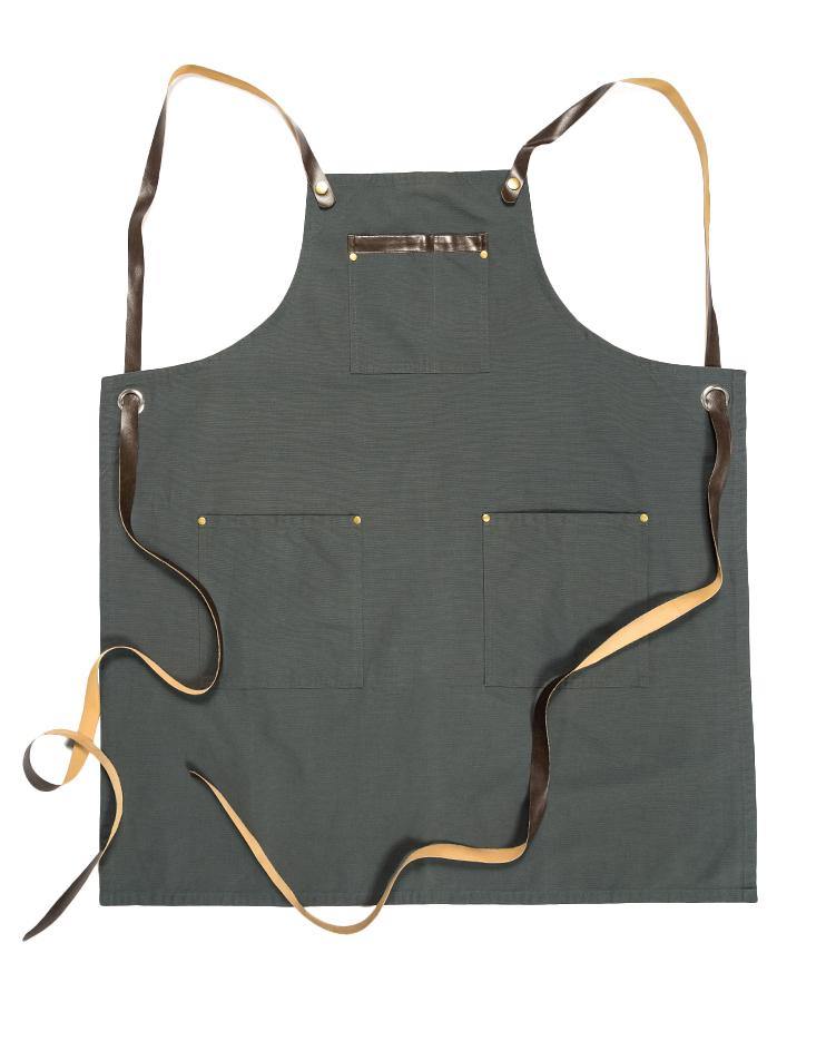 Grey Canvas Apron with Leather Accents - Kloth Studio Inc. - klothstudio.com