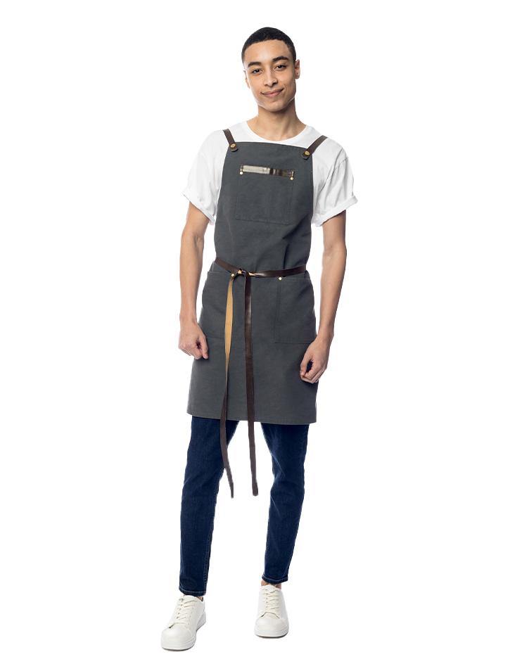 Grey Canvas Apron with Leather Accents - Kloth Studio Inc. - klothstudio.com