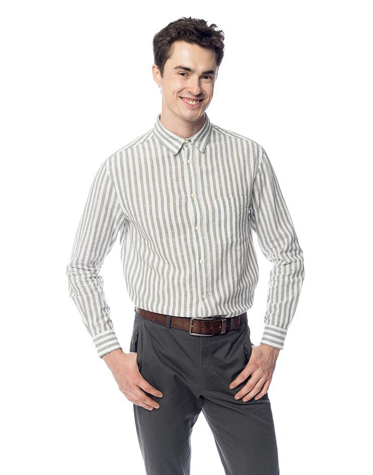 Olive and White Striped Button-Down - Kloth Studio Inc. - klothstudio.com