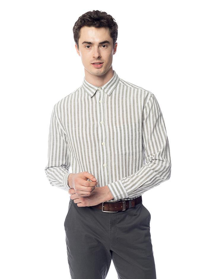 Olive and White Striped Button-Down - Kloth Studio Inc. - klothstudio.com