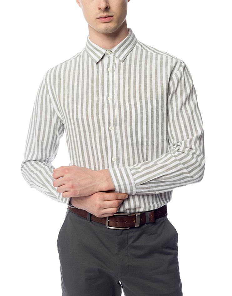 Olive and White Striped Button-Down - Kloth Studio Inc. - klothstudio.com