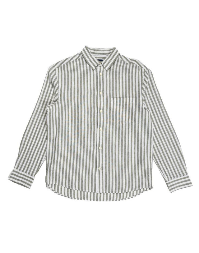 Olive and White Striped Button-Down - Kloth Studio Inc. - klothstudio.com