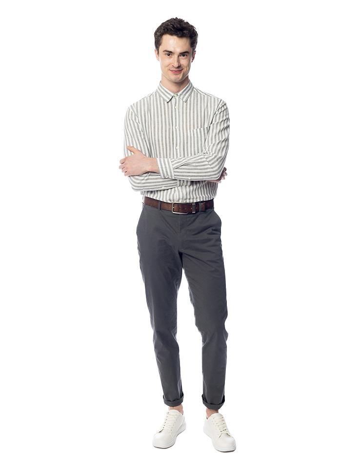Olive and White Striped Button-Down - Kloth Studio Inc. - klothstudio.com