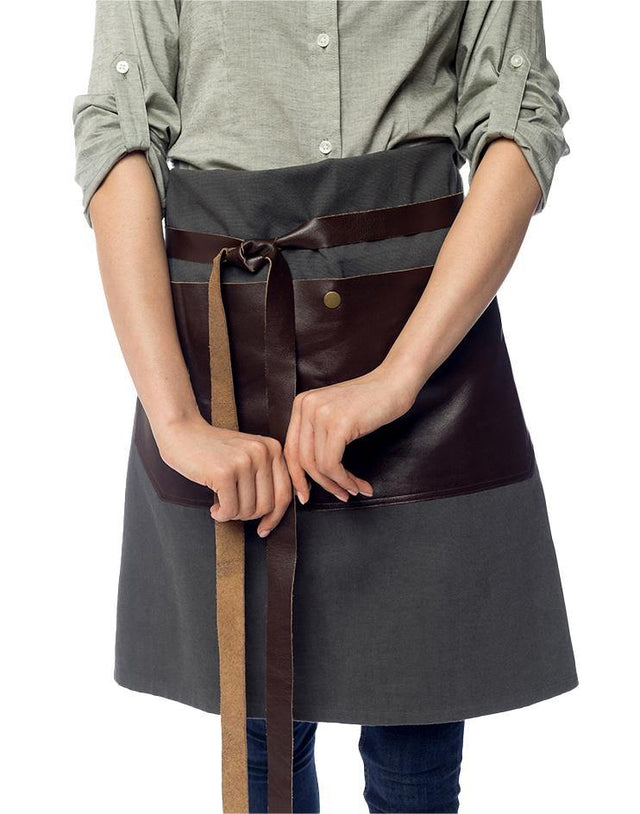Grey Twill Apron with Leather Detailing - Kloth Studio Inc. - klothstudio.com