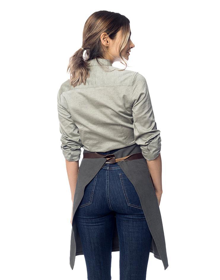 Grey Twill Apron with Leather Detailing - Kloth Studio Inc. - klothstudio.com