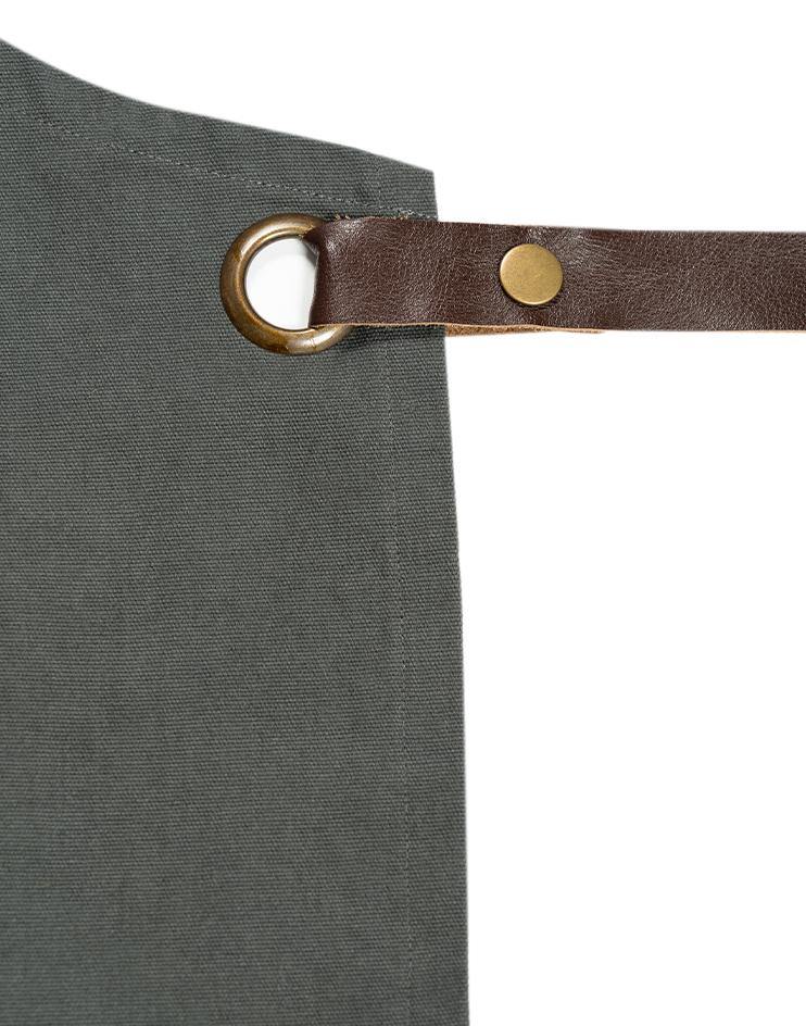 Grey Twill Apron with Leather Detailing - Kloth Studio Inc. - klothstudio.com