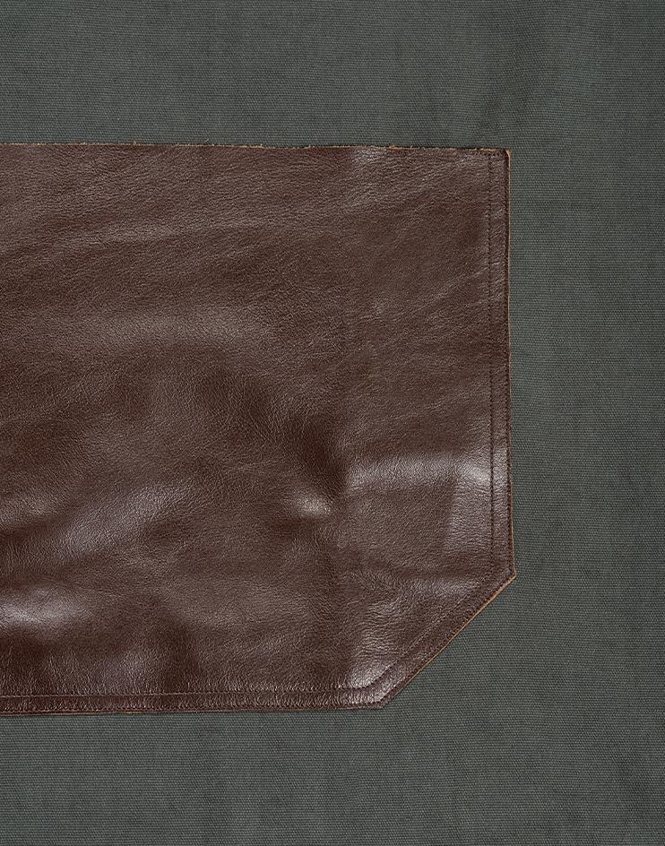 Grey Twill Apron with Leather Detailing - Kloth Studio Inc. - klothstudio.com