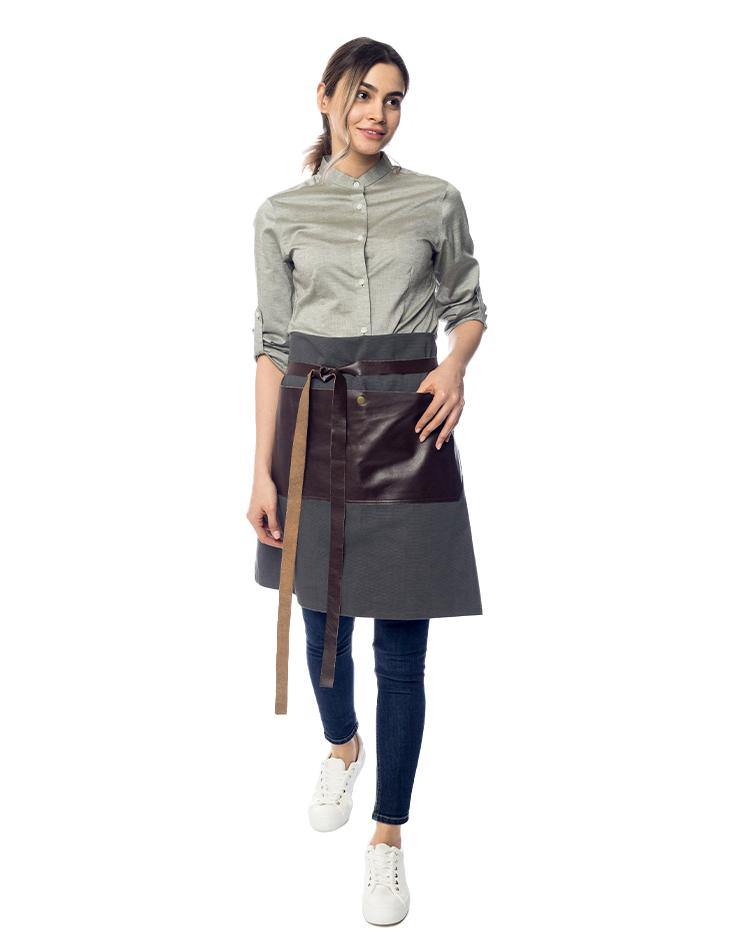 Grey Twill Apron with Leather Detailing - Kloth Studio Inc. - klothstudio.com