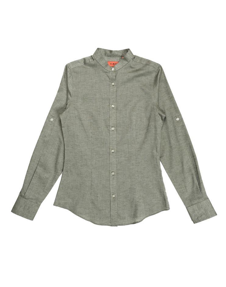 Olive Green Mandarin Collar Shirt - Kloth Studio Inc. - klothstudio.com
