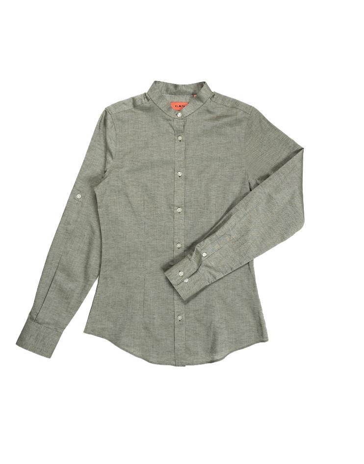 Olive Green Mandarin Collar Shirt - Kloth Studio Inc. - klothstudio.com