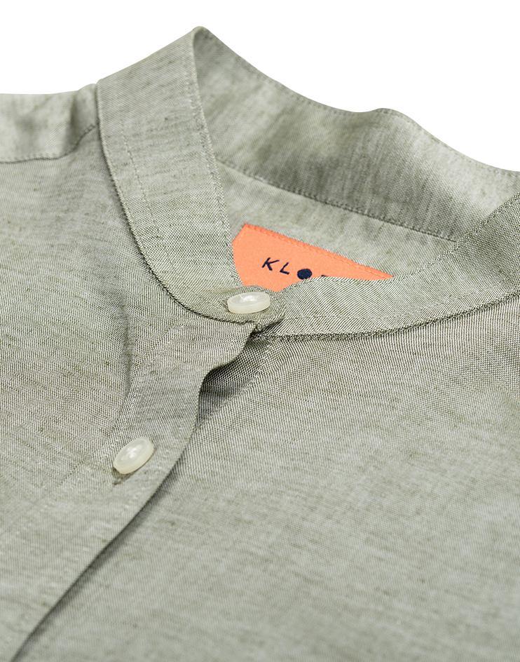 Olive Green Mandarin Collar Shirt - Kloth Studio Inc. - klothstudio.com