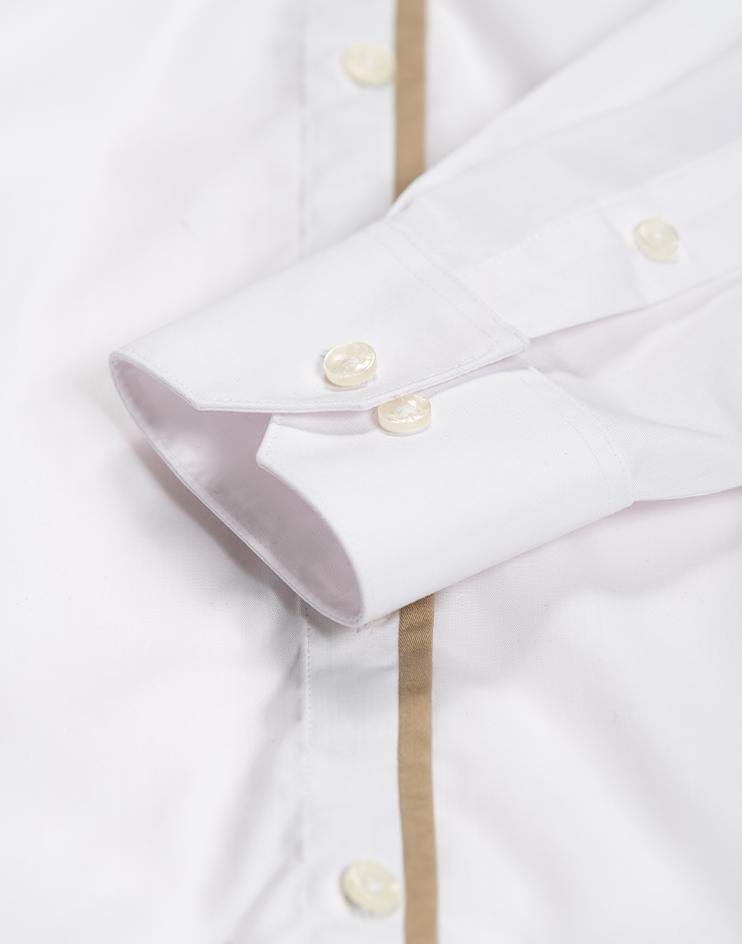 White Collared Shirt with Tan Contrast - Kloth Studio Inc. - klothstudio.com