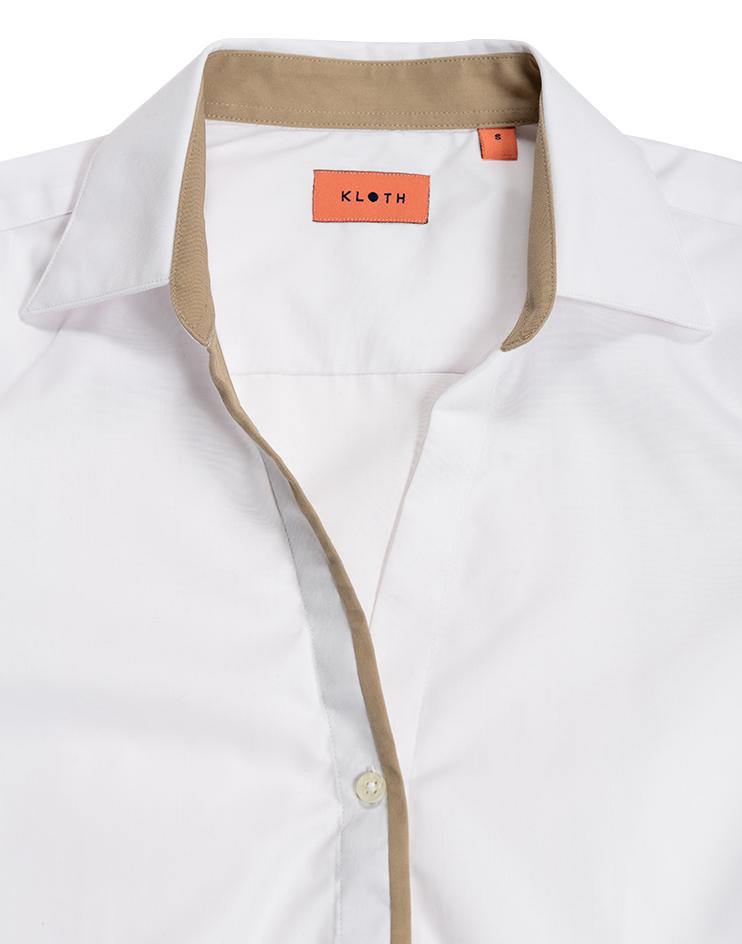 White Collared Shirt with Tan Contrast - Kloth Studio Inc. - klothstudio.com