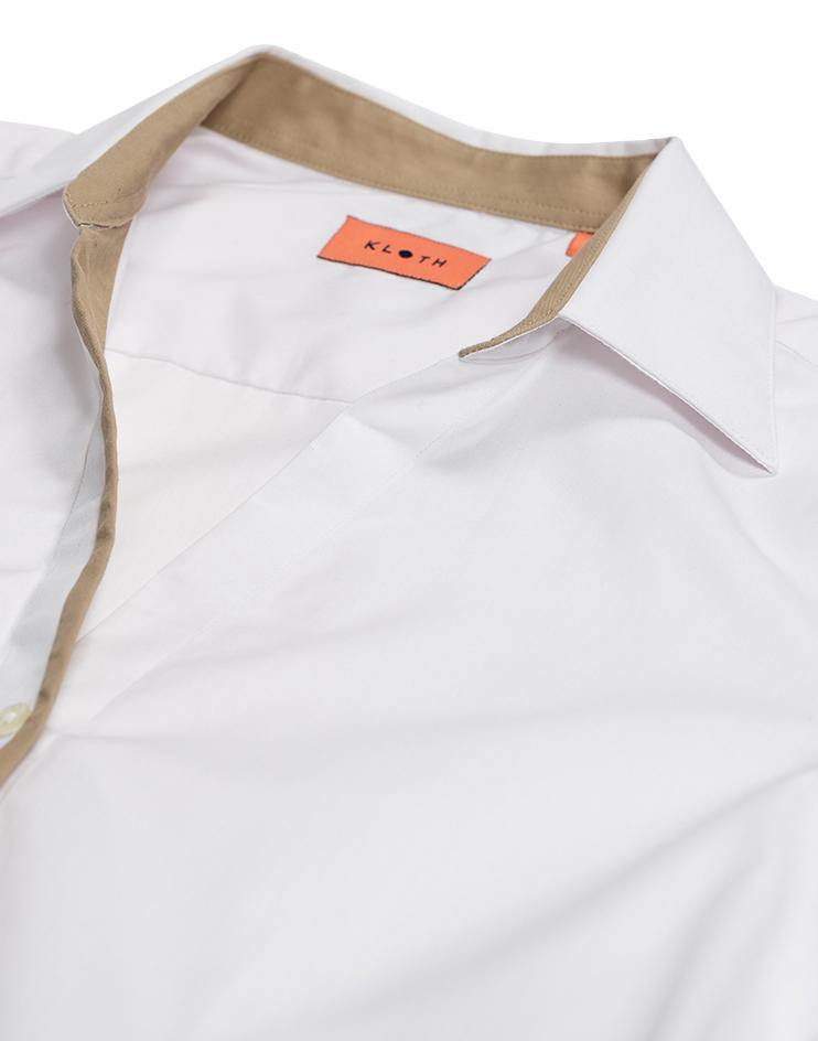 White Collared Shirt with Tan Contrast - Kloth Studio Inc. - klothstudio.com