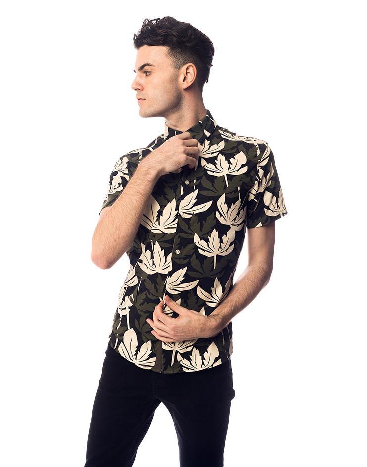 Short Sleeved Leaf Print Button Down - Kloth Studio Inc. - klothstudio.com