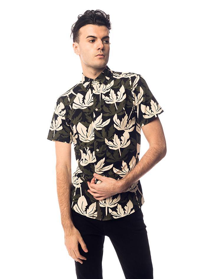 Short Sleeved Leaf Print Button Down - Kloth Studio Inc. - klothstudio.com