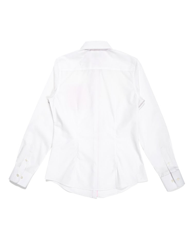 White Shirt with Pink Contrast Collar and Piping