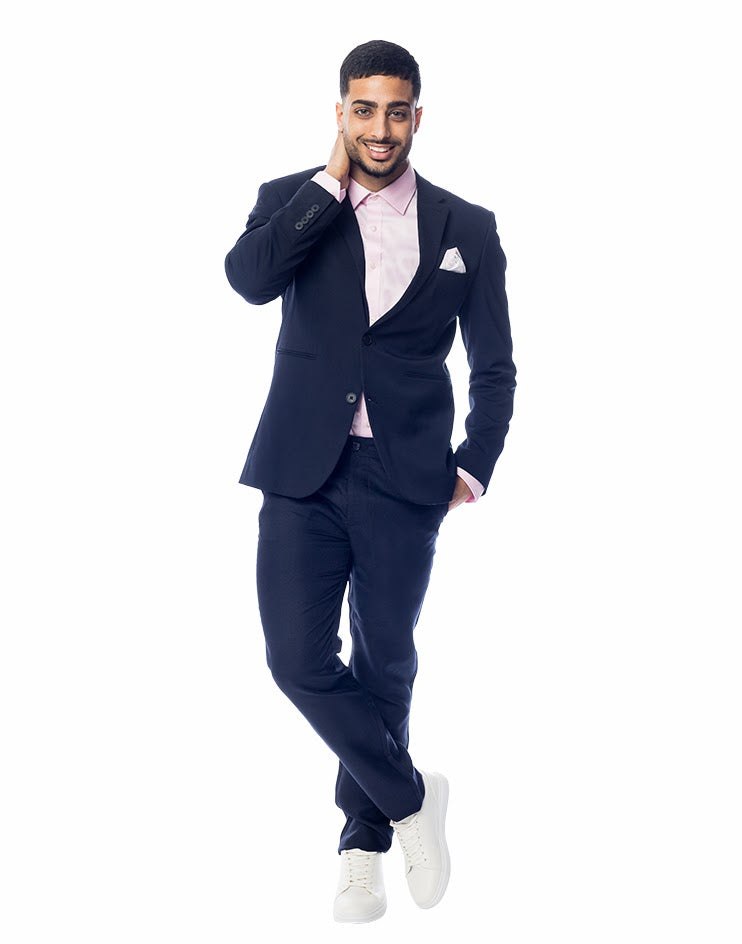 Navy Suit Jacket with Pink Pocket Square