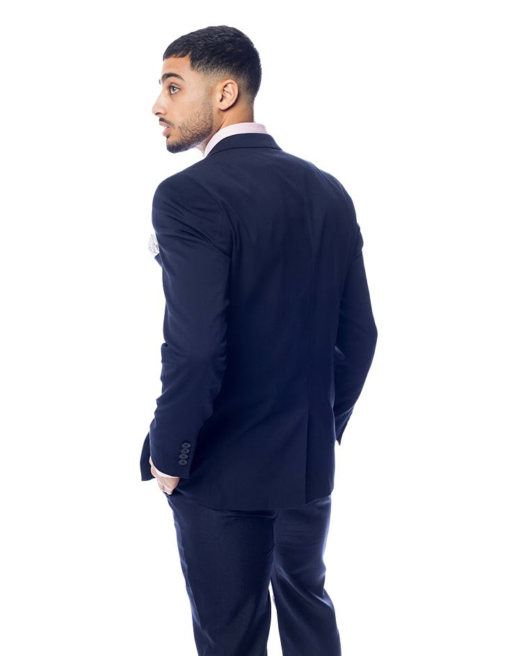 Navy Suit Jacket with Pink Pocket Square
