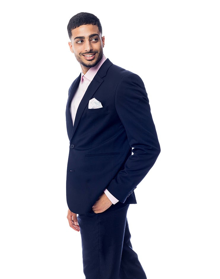 Navy Suit Jacket with Pink Pocket Square