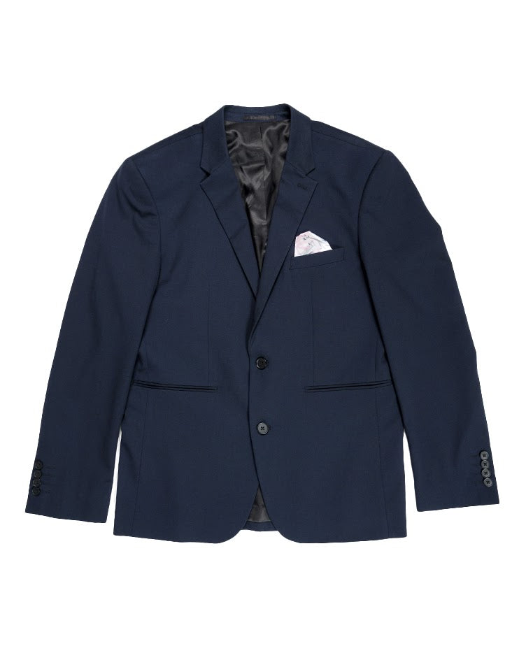 Navy Suit Jacket with Pink Pocket Square