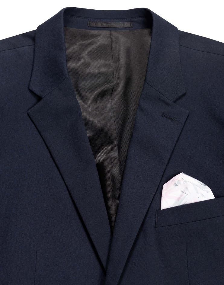 Navy Suit Jacket with Pink Pocket Square