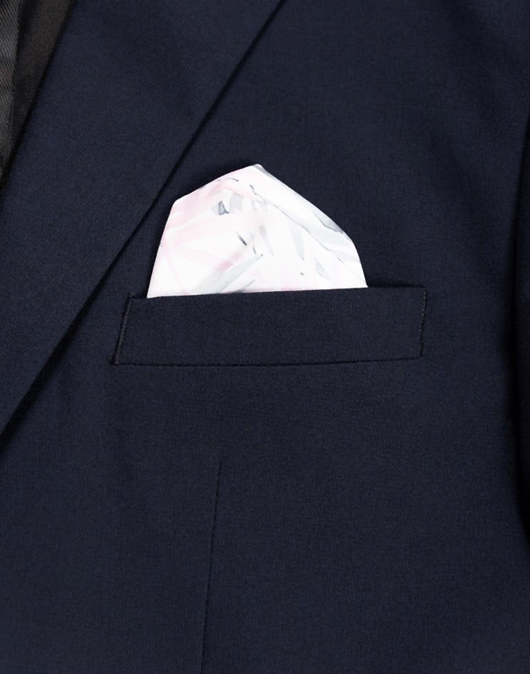 Navy Suit Jacket with Pink Pocket Square