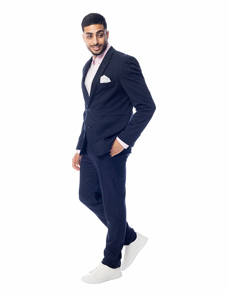 Navy Suit Jacket with Pink Pocket Square