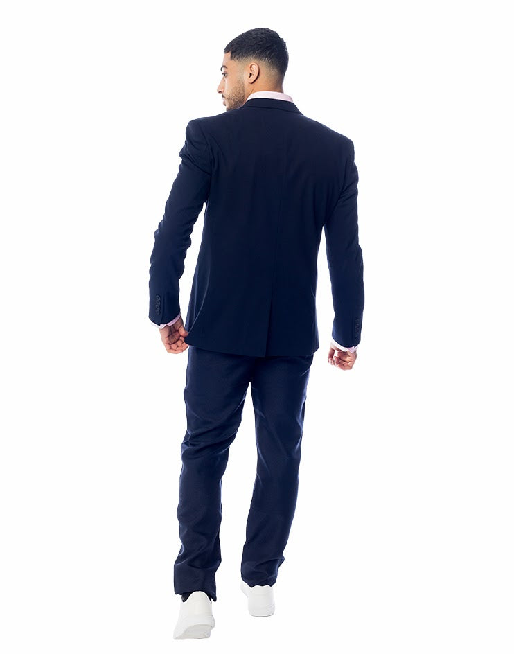 Navy Suit Jacket with Pink Pocket Square