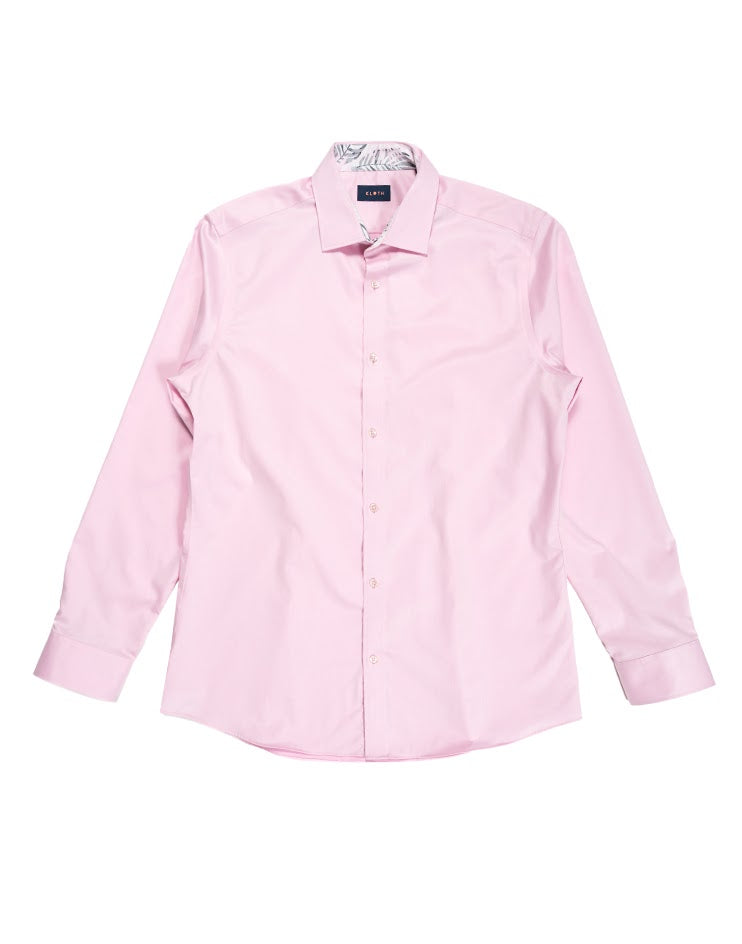 Pink Shirt with Patterned Contrast Collar