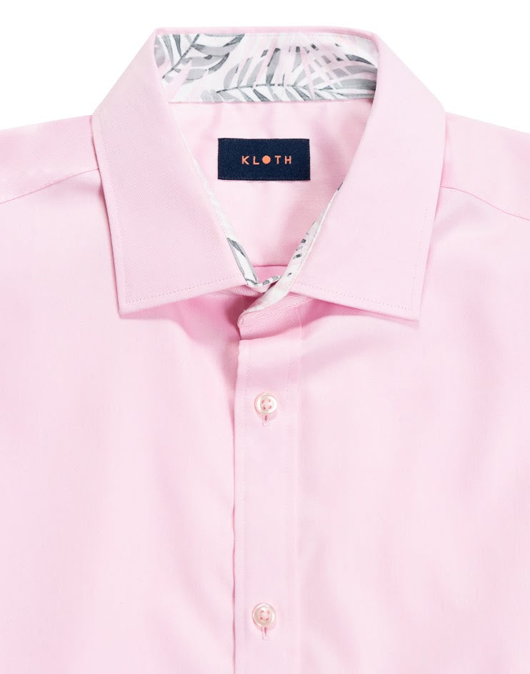 Pink Shirt with Patterned Contrast Collar