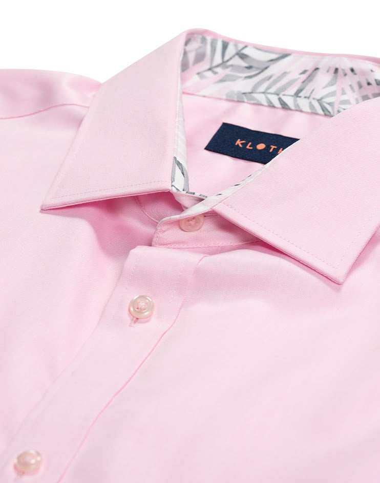 Pink Shirt with Patterned Contrast Collar