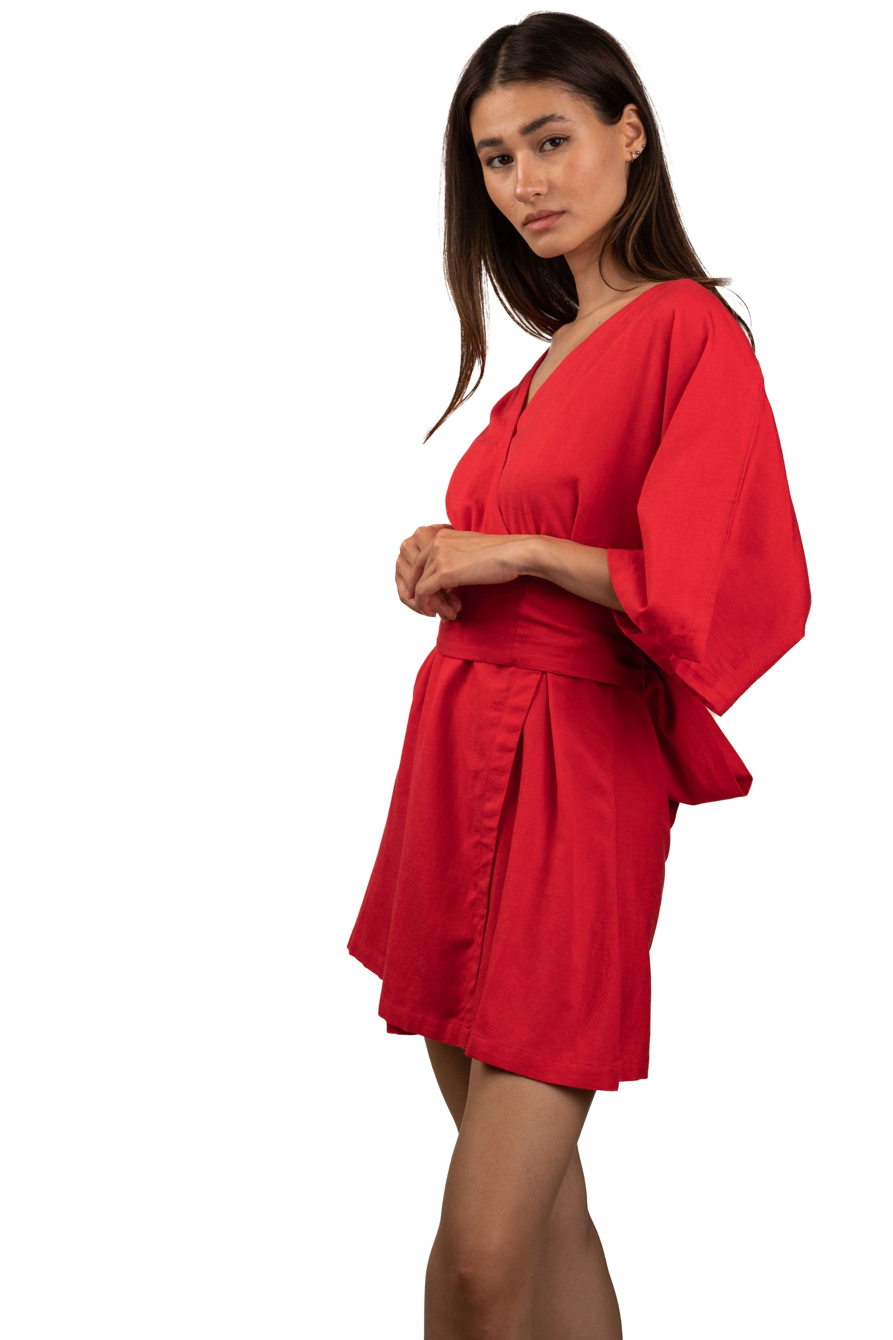 Red Wrap Dress with Waist Tie