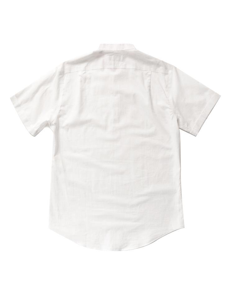 Men’s White Linen Henley Short Sleeve Shirt with Pink Inside Collar Contrast - Kloth Studio Inc. - klothstudio.com
