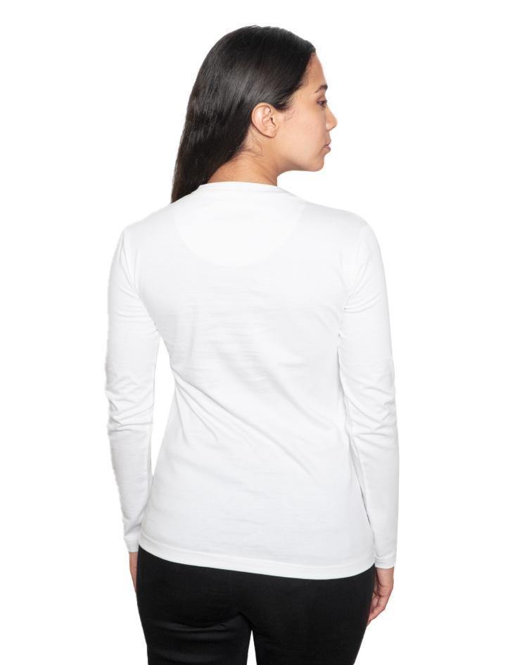 Women’s White Classic Long Sleeve V-Neck Shirt - Kloth Studio Inc. - klothstudio.com