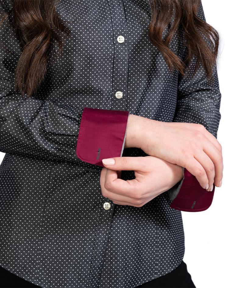 Women’s Black and White Polka Dot Button Front, Collar Dress Shirt - Kloth Studio Inc. - klothstudio.com