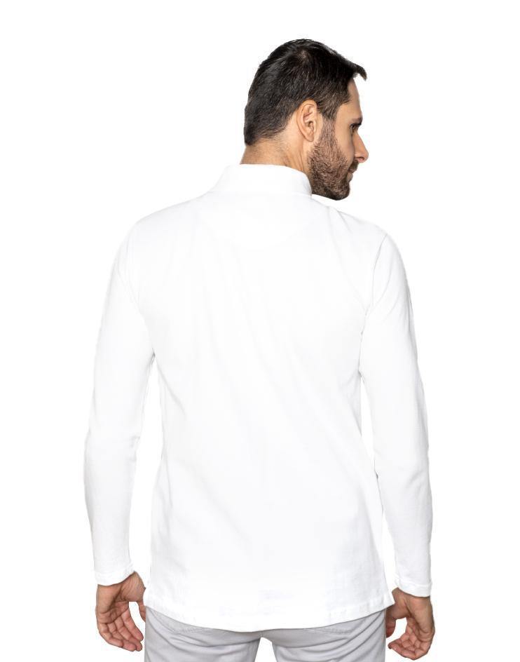 Men’s White Long Sleeve Pique Polo Shirt - Kloth Studio Inc. - klothstudio.com