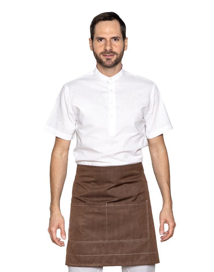 Brown Knee-Length Bistro Apron with White Stripes - Kloth Studio Inc. - klothstudio.com