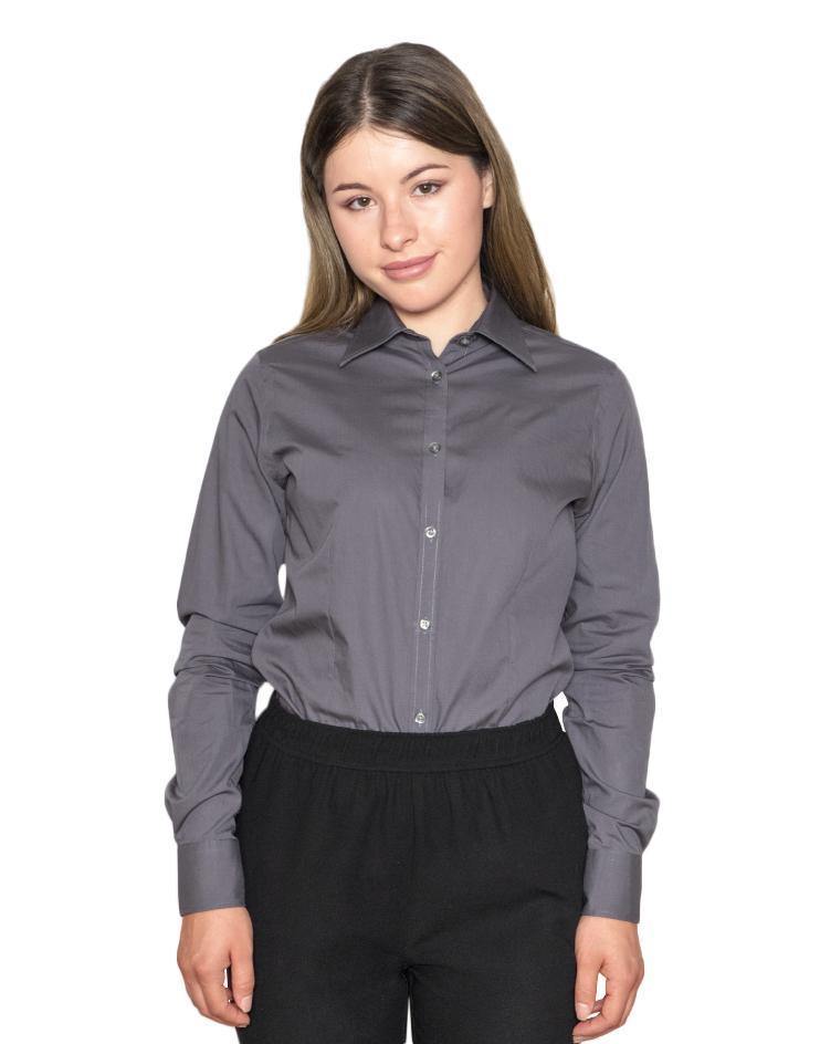 Women’s Classic Dark Grey Button Front, Collar Dress Shirt - Kloth Studio Inc. - klothstudio.com