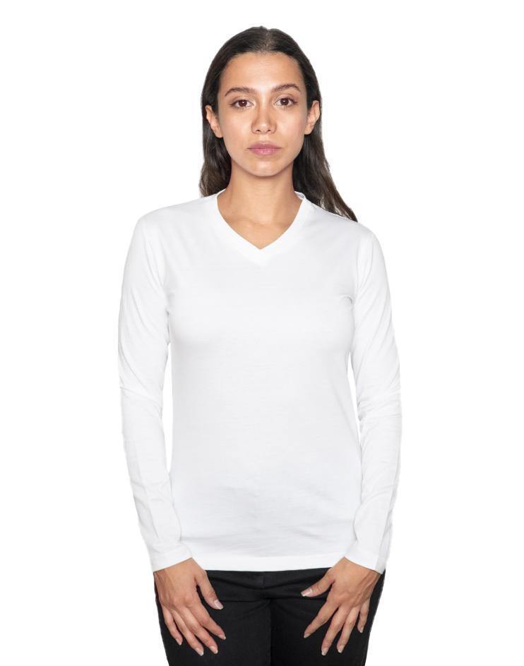 Women’s White Classic Long Sleeve V-Neck Shirt - Kloth Studio Inc. - klothstudio.com