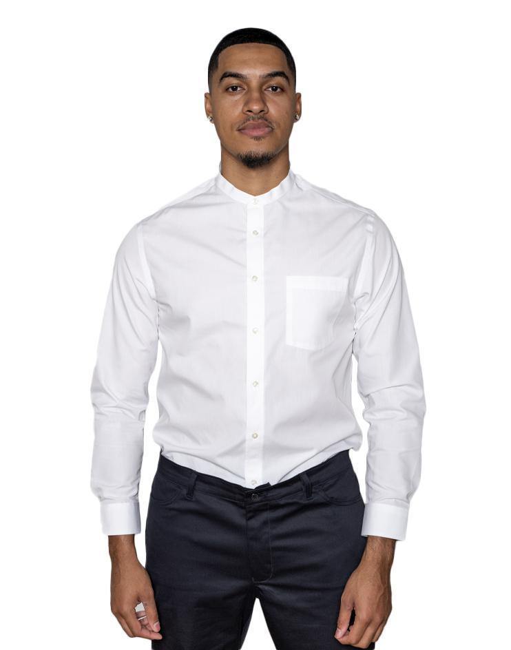 Men’s White Button Front, Mandarin Collar Shirt - Kloth Studio Inc. - klothstudio.com